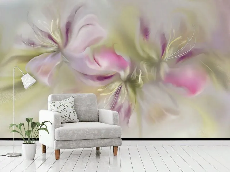 Фотообои в интерьере цветы розовые  13-735 фото