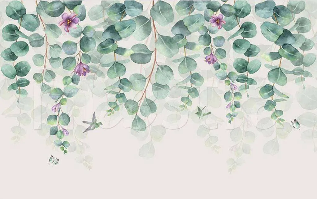 Фотообои в интерьере веточки зеленые сверху  15-521 фото