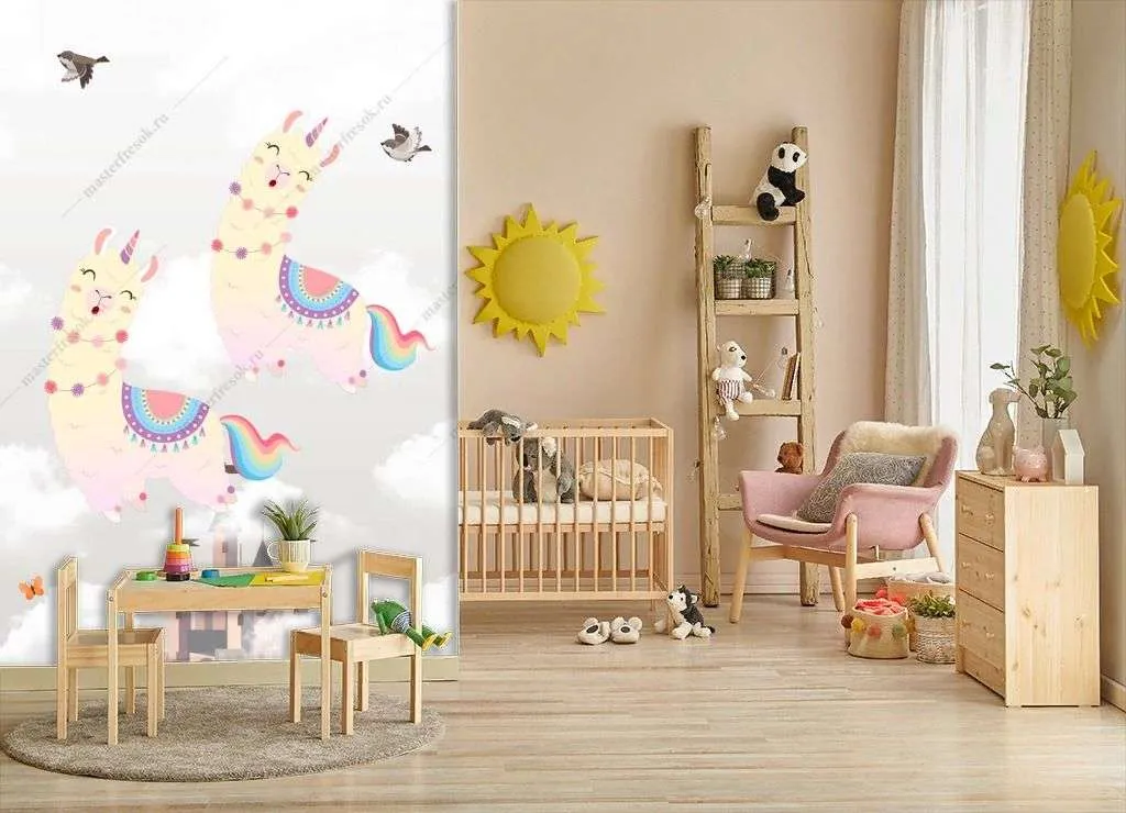 Фотообои в интерьере мультяшная альпака  14-265 фото