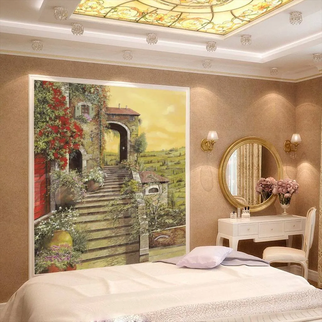 Фотообои в интерьере узкая улочка в желтых тонах  8-062 фото