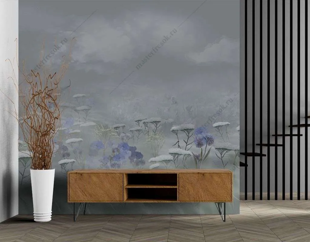 Фотообои в интерьере полянка с цветами  13-385 фото