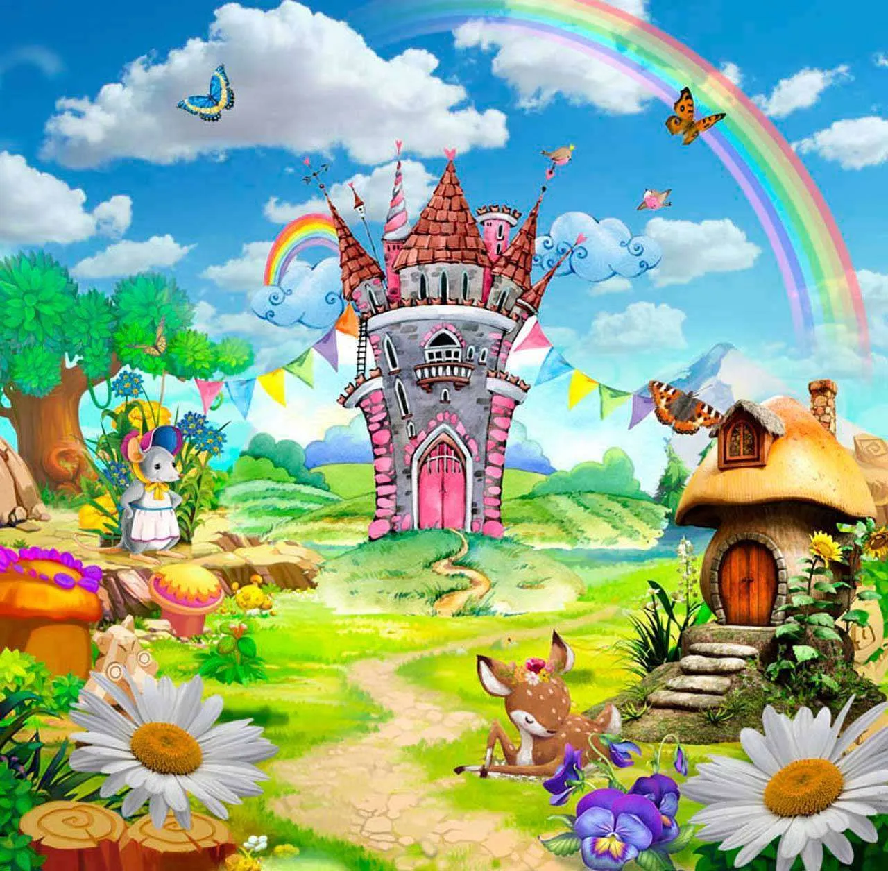 Фотообои в интерьере волшебный замок на поляне  13-050 фото