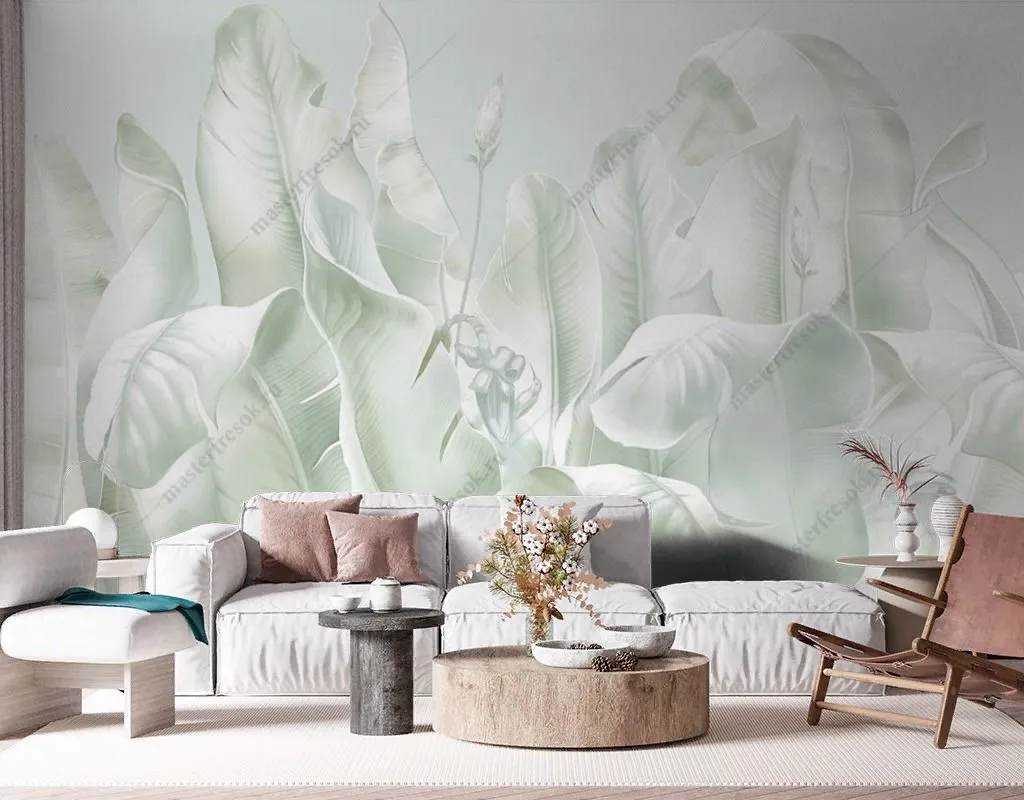 Фотообои в интерьере листья банановой пальмы  13-562 фото