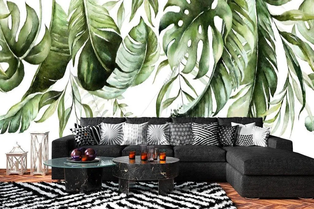 Фотообои Тропические листья на белом фоне  9-1214