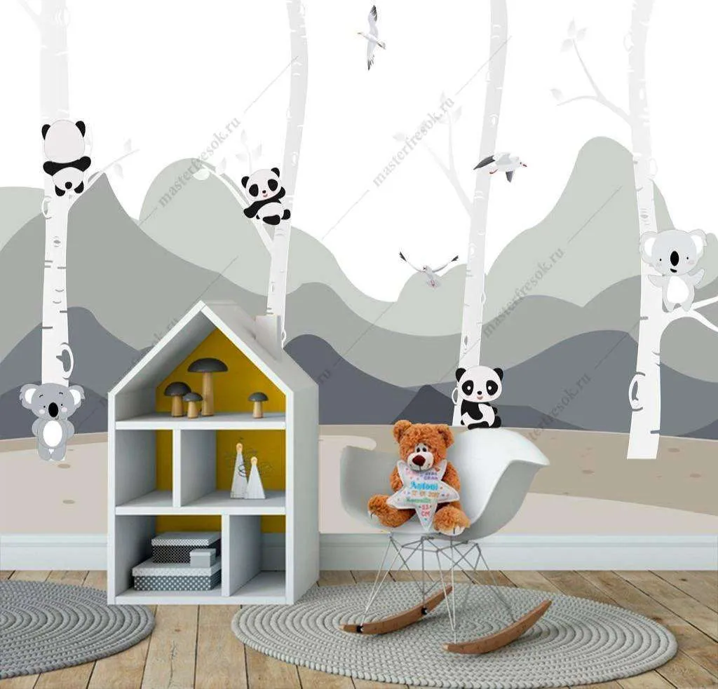 Фотообои в интерьере панда в лесу  12-1142 фото