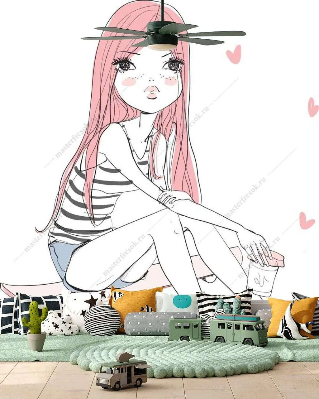 Фотообои в интерьере девочка на скейте  12-1254 фото