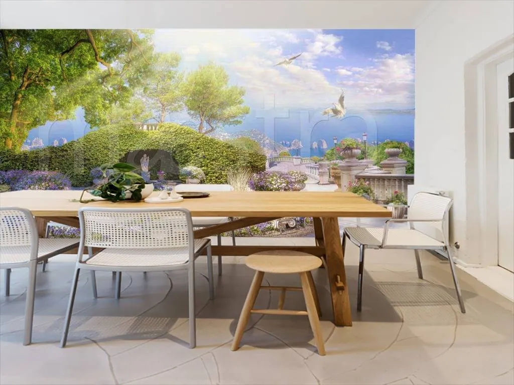 Фотообои в интерьере балкон с бассейном в парке  7-220 фото