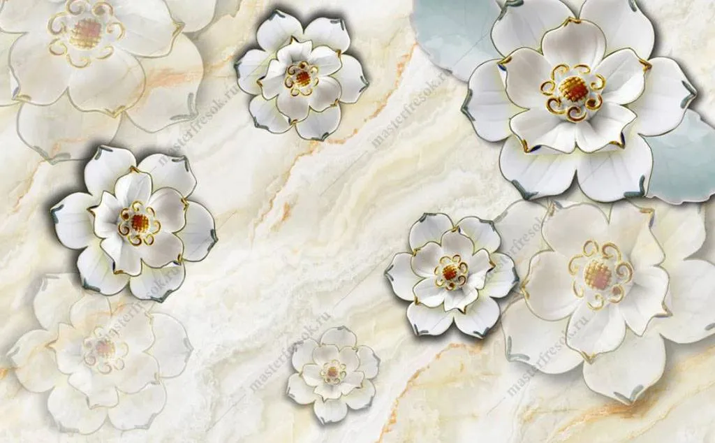 Фотообои в интерьере цветы 3д с позолотой  16-184 фото