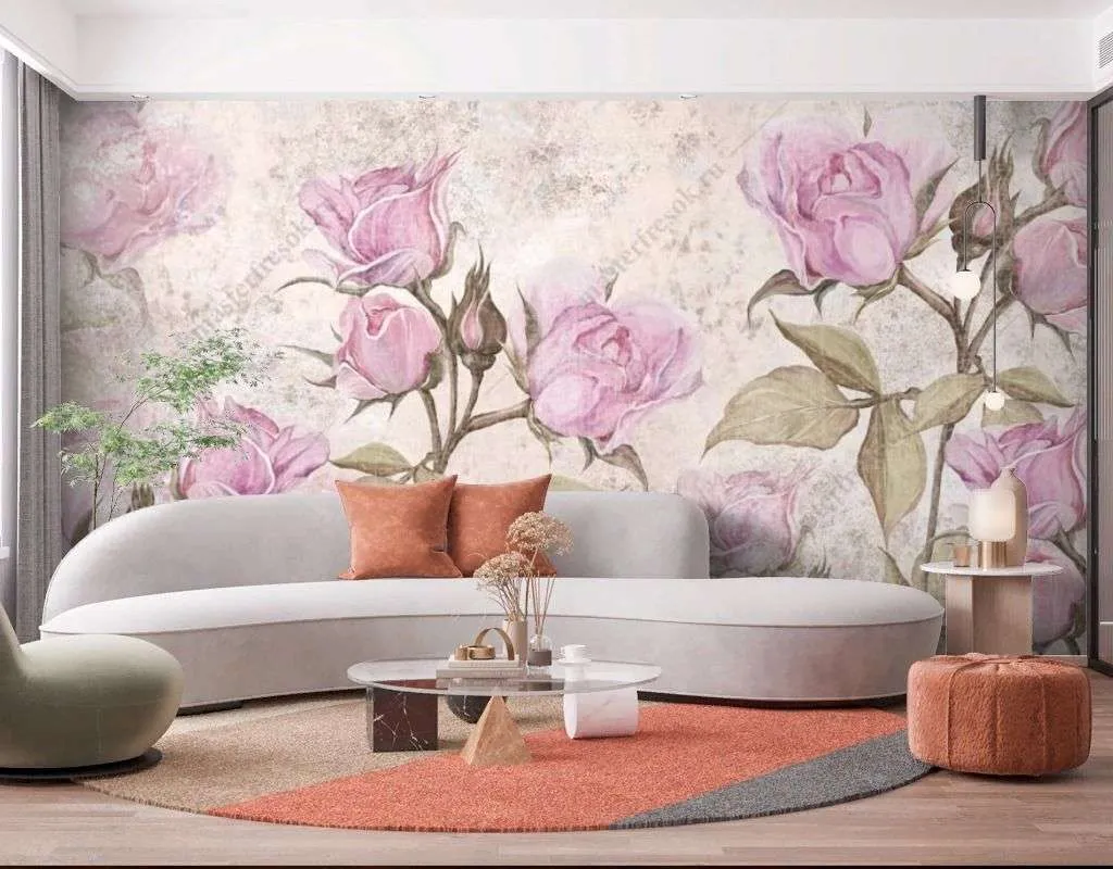 Фотообои в интерьере дикие розы  9-1698 фото
