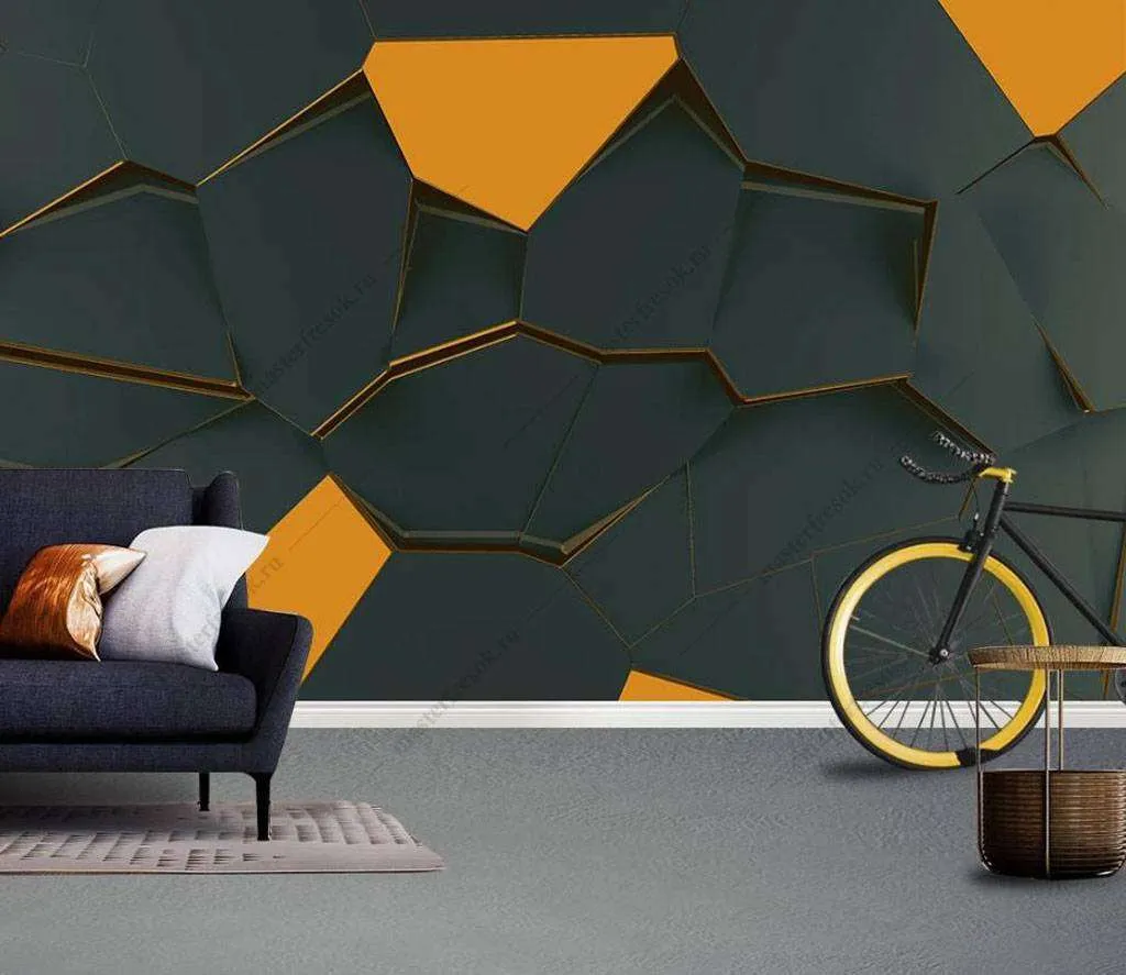 Фотообои в интерьере геометрия соты  16-113 фото