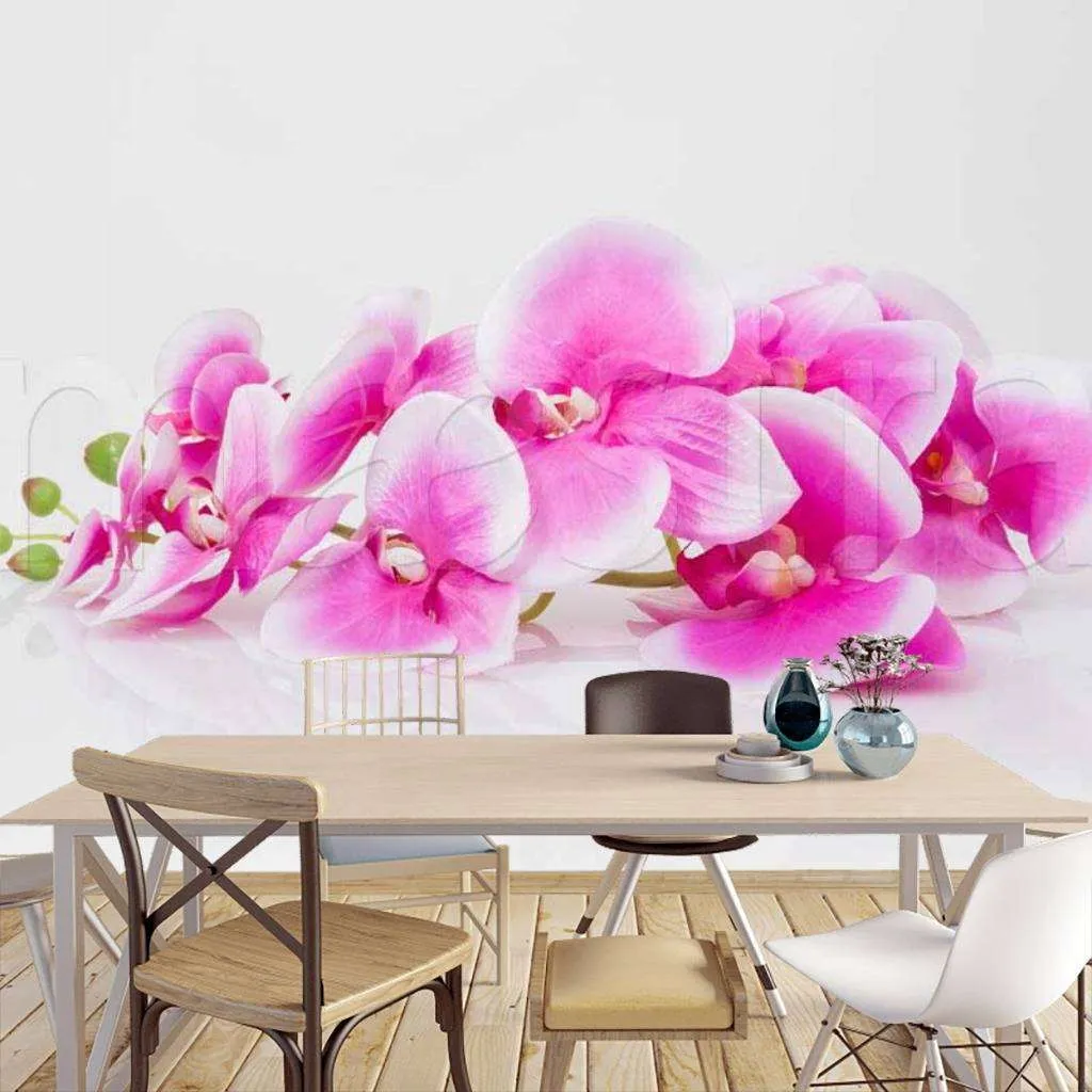 Фотообои в интерьере розовая орхидея на светлом фоне  10-166 фото
