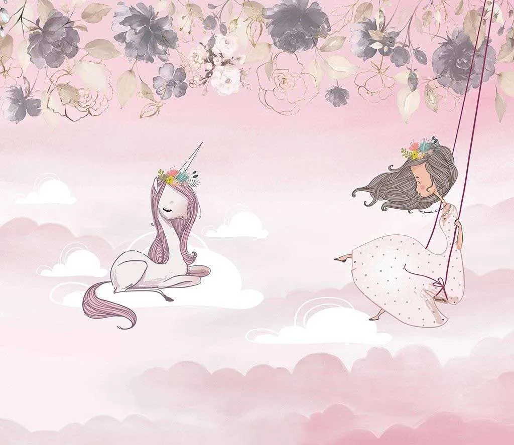 Фотообои в интерьере девочка с единорогом  14-438 фото