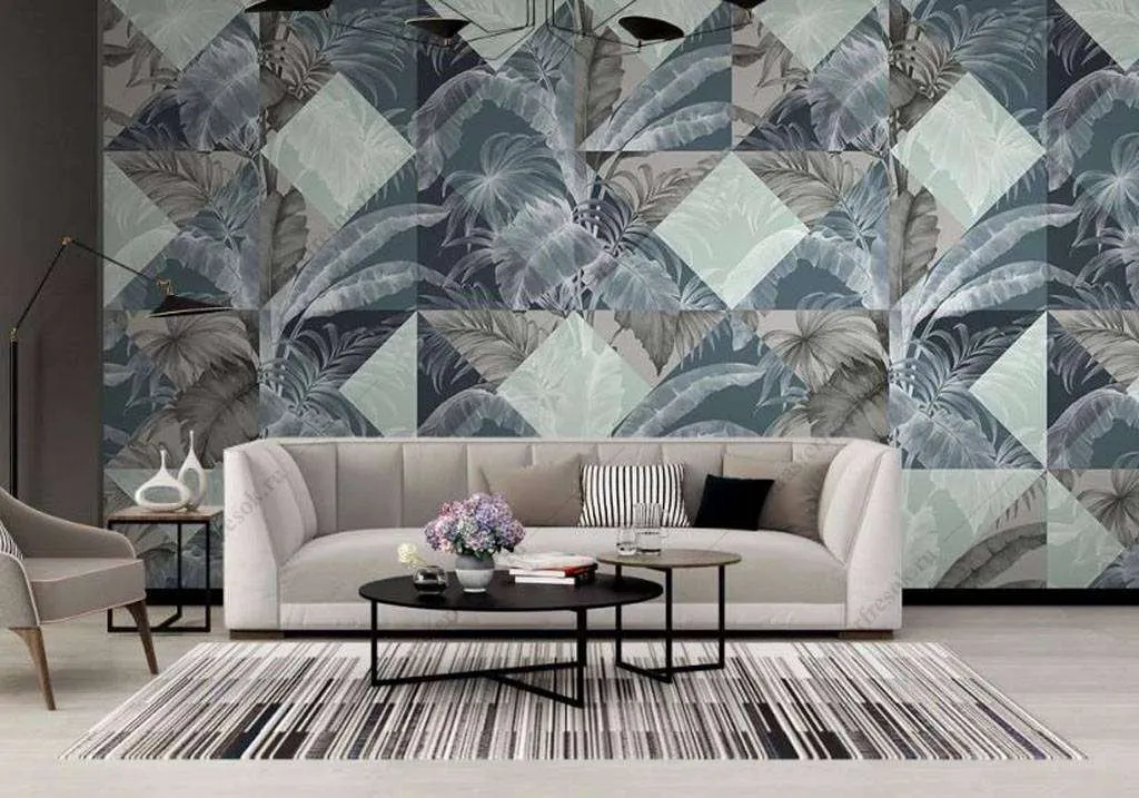 Фотообои в интерьере геометрия в листьях  15-976 фото