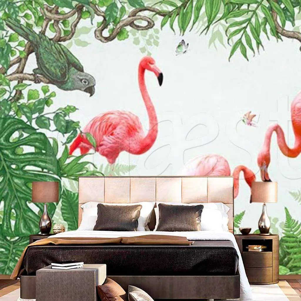 Фотообои в интерьере фламинго в тропиках  15-527 фото