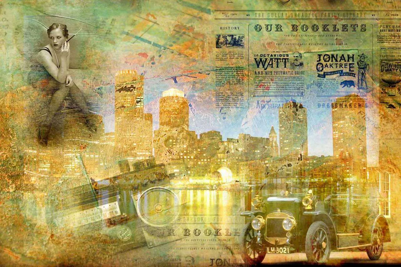 Фотообои в интерьере ретро коллаж  2-080 фото