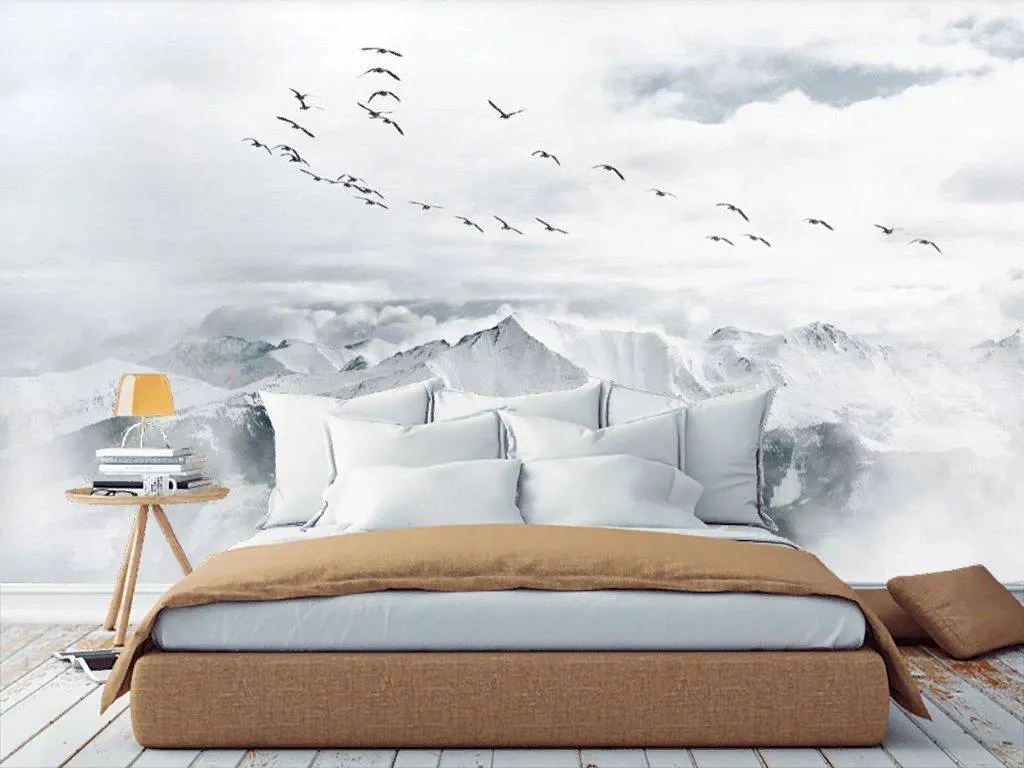 Фотообои в интерьере птицы над горами  15-717 фото