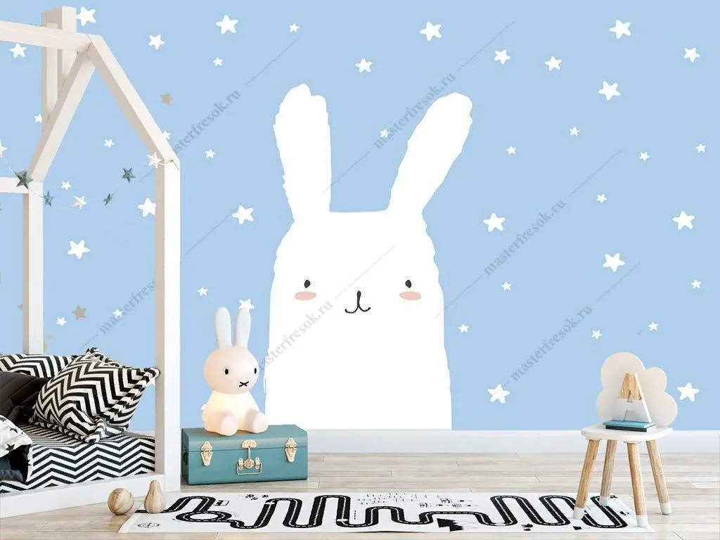 Фотообои в интерьере зайчик белый  12-882 фото