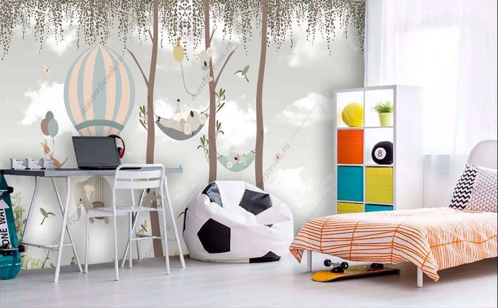 Фотообои в интерьере слон на воздушном шаре  12-919 фото