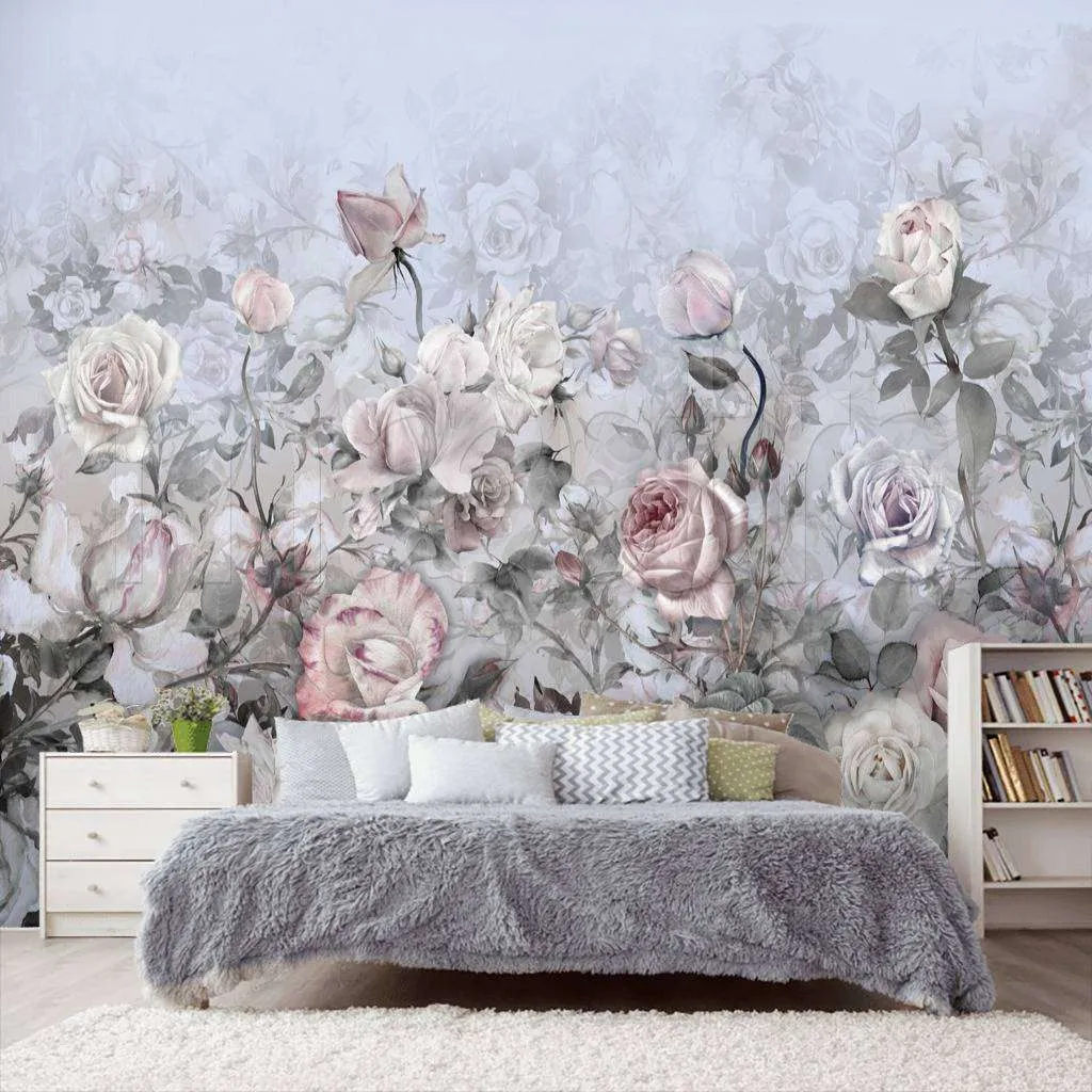 Фотообои в интерьере розы серые  7-994 фото