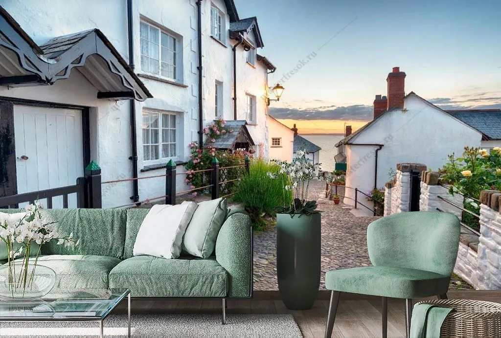 Фотообои Улочка с белыми домами  9-1412