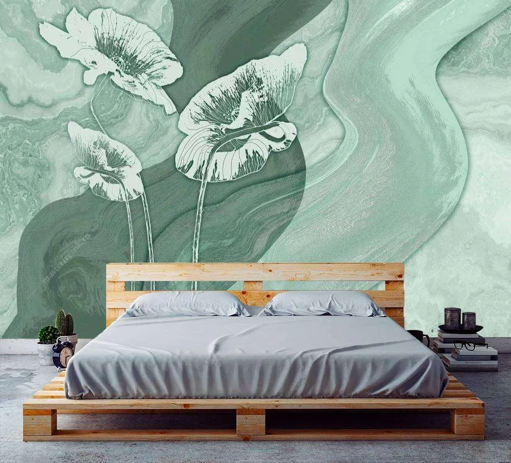 Фотообои в интерьере зеленые волны  13-099 фото