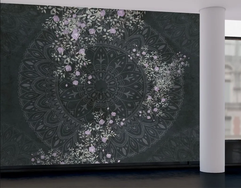 Фотообои в интерьере мандала черная  9-1598 фото