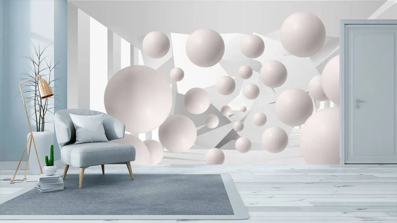 Фотообои в интерьере белые шарики  10-599 фото