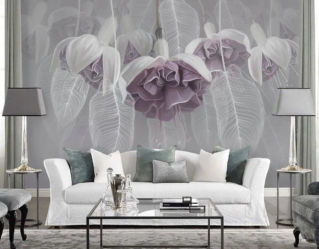 Фотообои в интерьере в спальню роза в листьях   13-658 фото