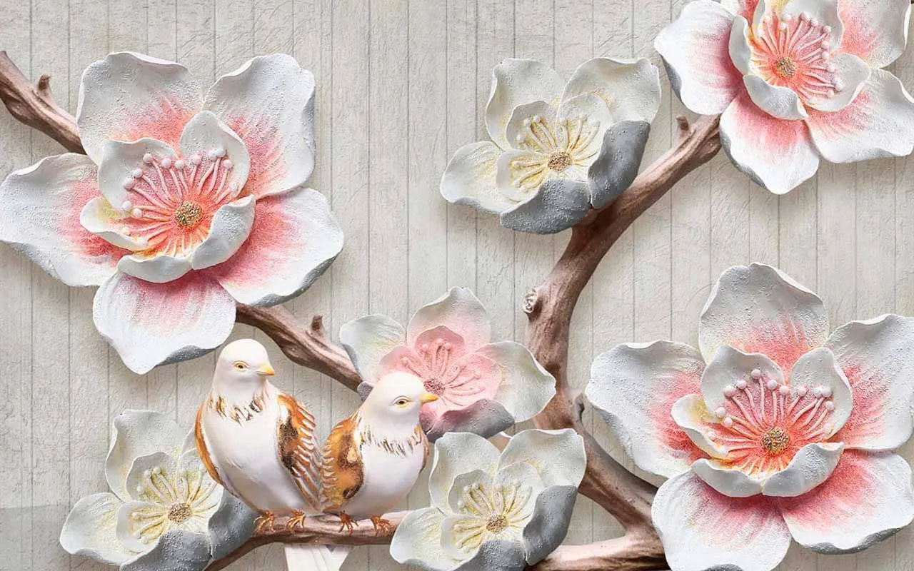 Фотообои в интерьере 3д розы на ветке  10-577 фото