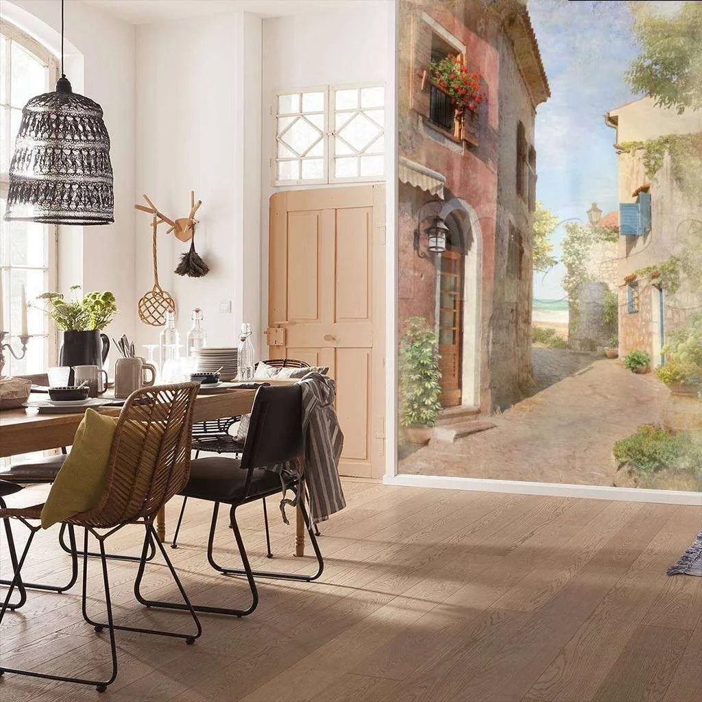 Фотообои в интерьере старинная улочка с выходом на море  11-039 фото