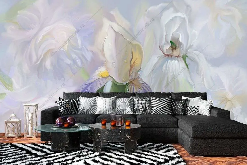 Фотообои в интерьере нежные ирисы  13-394 фото