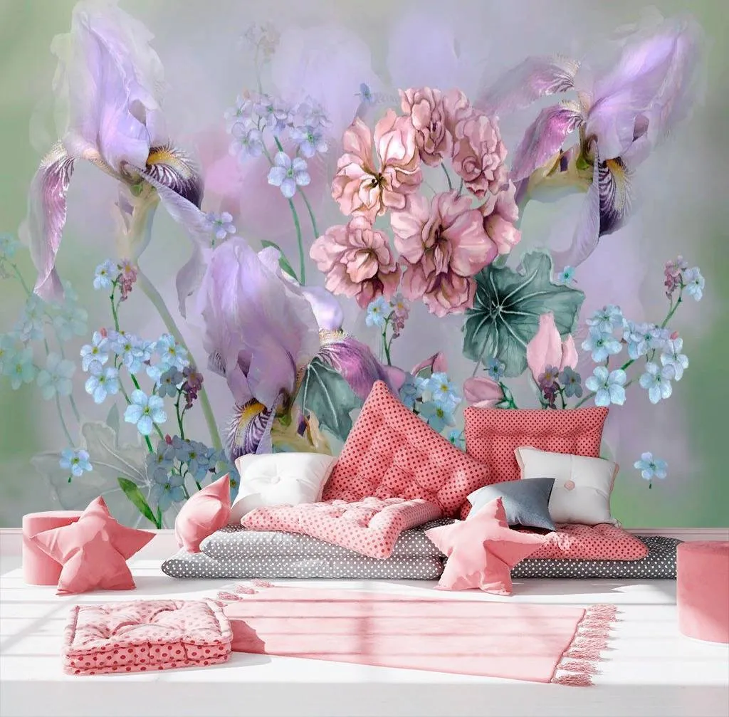 Фотообои в интерьере сиреневый букет  13-259 фото