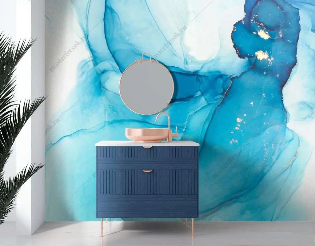 Фотообои в интерьере синяя абстракция  9-1547 фото