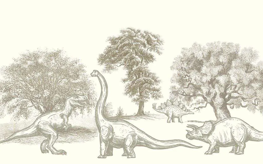 Фотообои в интерьере гравюра с динозаврами в детскую  12-1559 фото