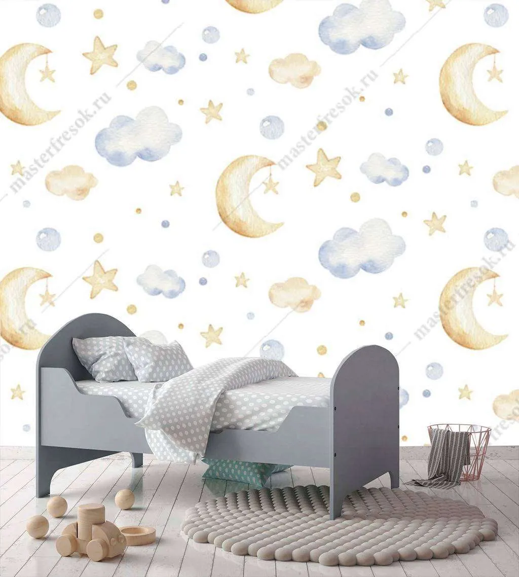 Фотообои в интерьере облака и месяц  12-659 фото