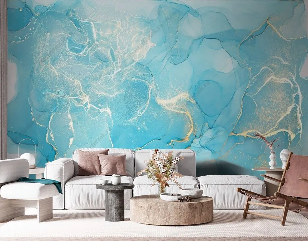 Фотообои в интерьере мрамор бирюзовый  9-1779 фото