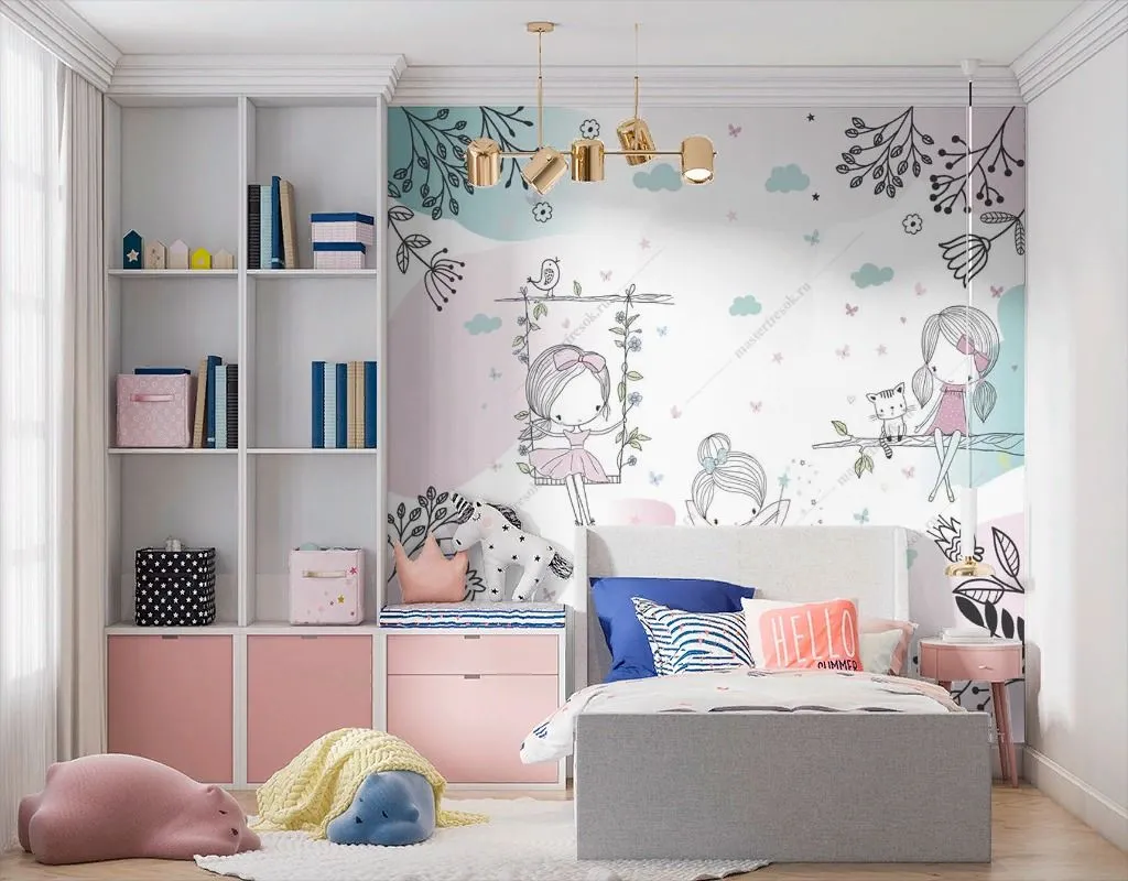 Фотообои в интерьере три феи на прогулке  14-639 фото