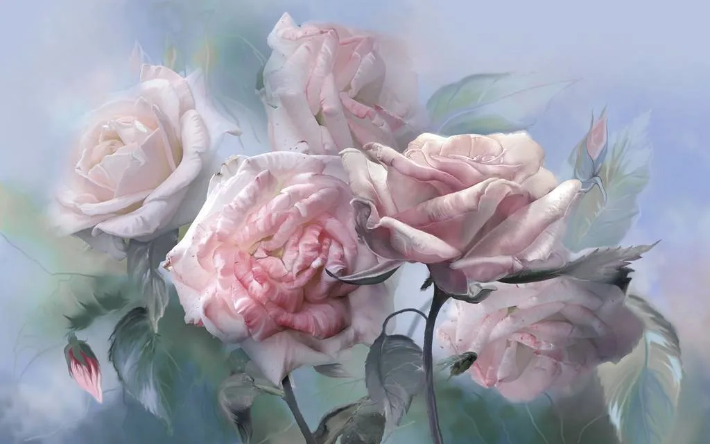 Фотообои в интерьере розы на голубом фоне  13-265 фото