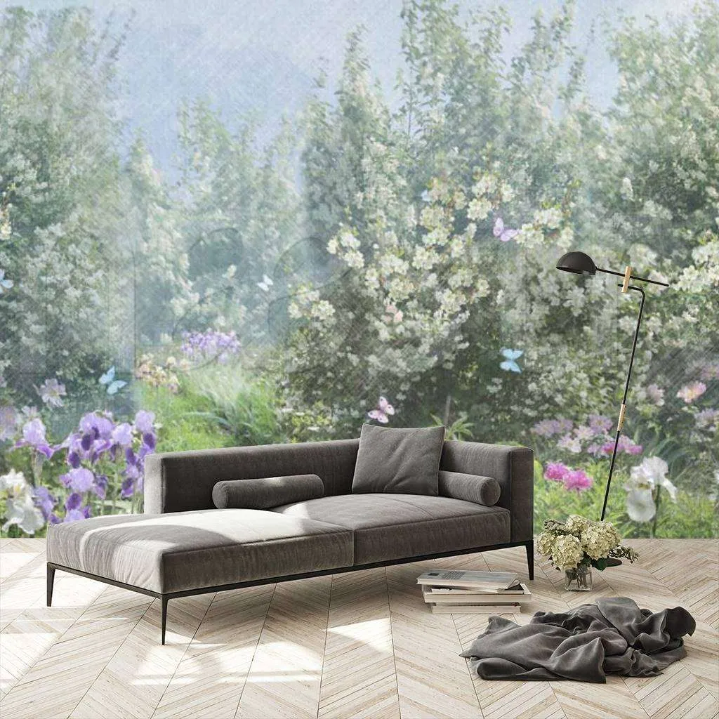 Фотообои в интерьере сад с цветущей яблоней 2  7-563 фото