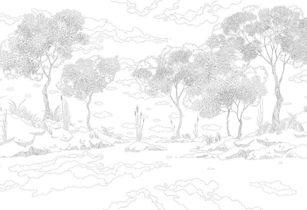 Фотообои в интерьере эскиз пейзажа  14-624 фото