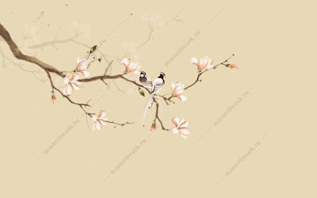 Фотообои в интерьере веточка сакуры  15-894 фото