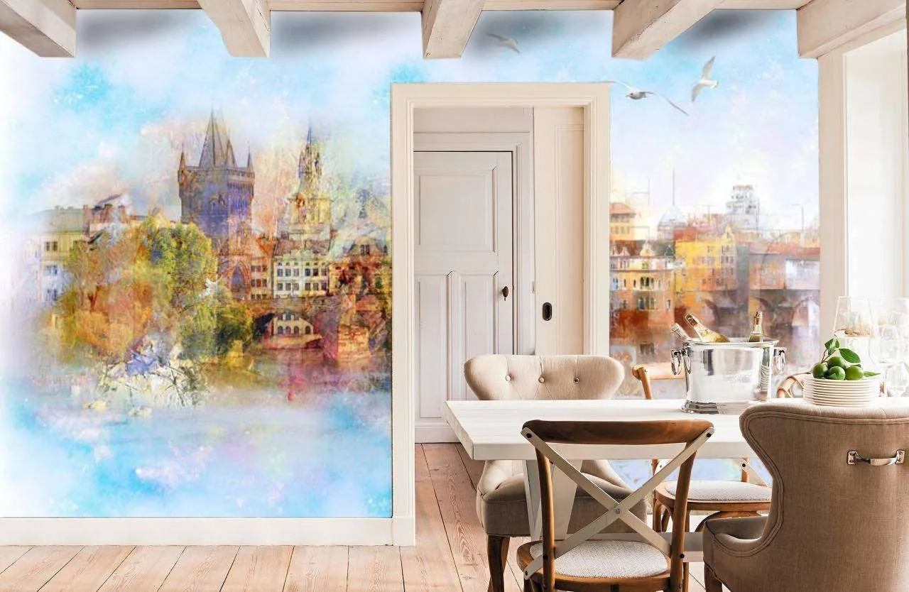 Фотообои в интерьере красочный город  7-509 фото