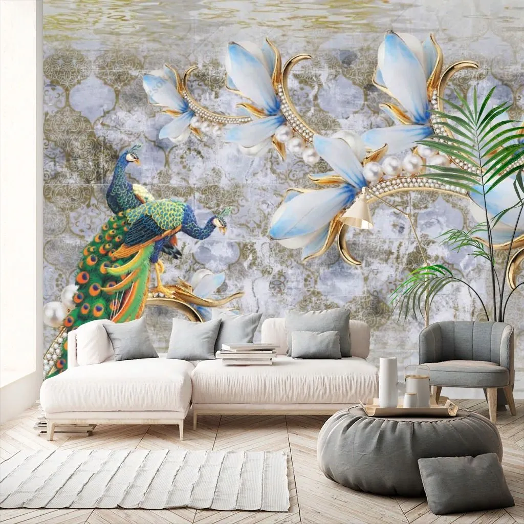 Фотообои в интерьере 3д голубые драгоценности  10-908 фото