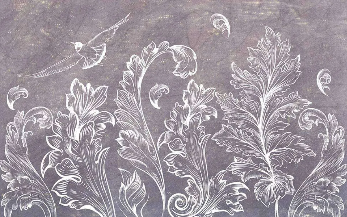 Фотообои в интерьере 3д узор белые листья  15-470 фото