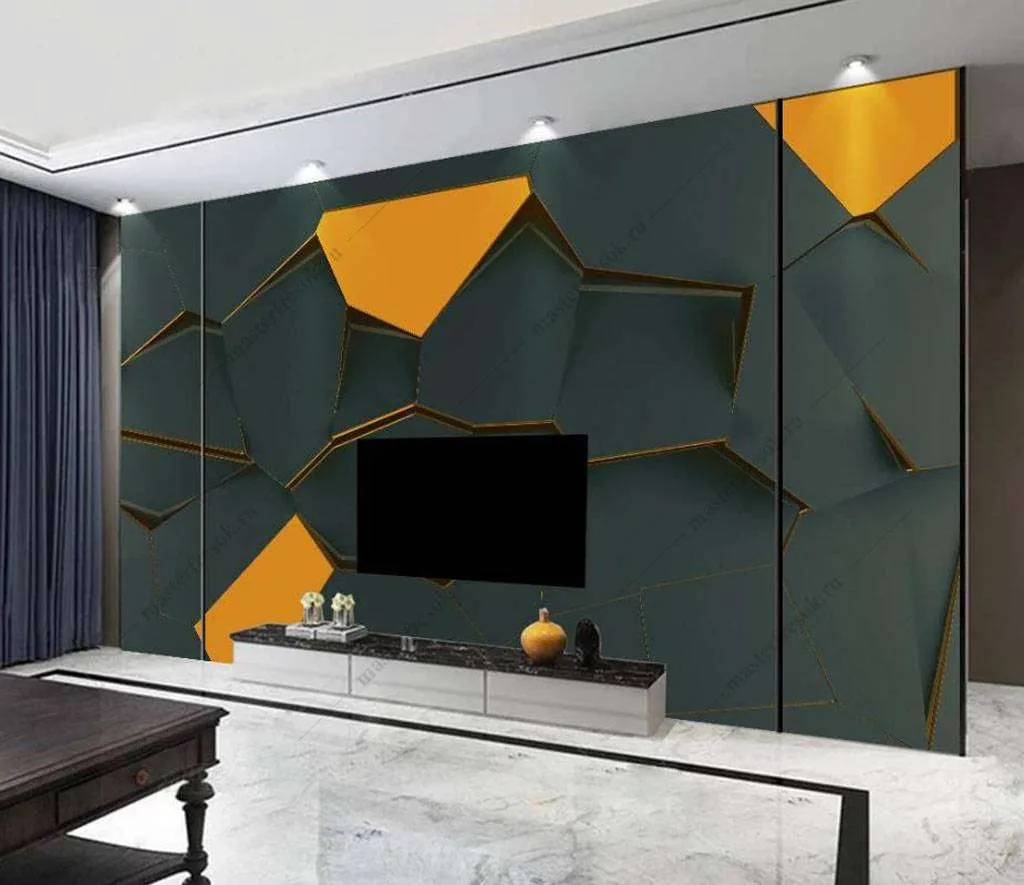 Фотообои в интерьере геометрия соты  16-113 фото