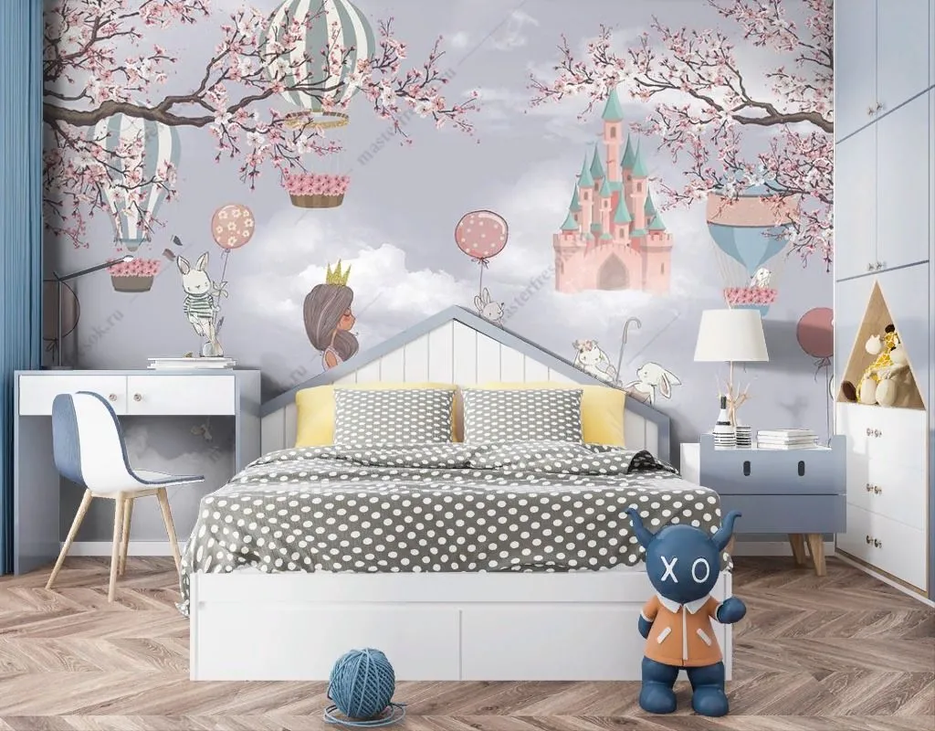 Фотообои в интерьере принцесса в облаках и замок  12-1490 фото