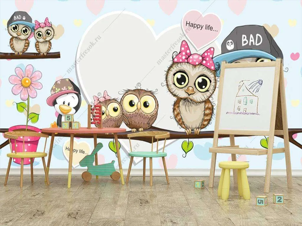 Фотообои в интерьере семейство сов  12-930 фото