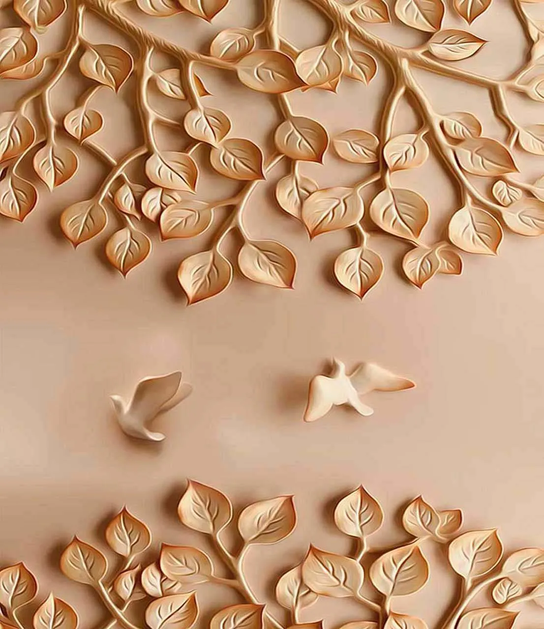 Фотообои в интерьере барельеф на стене с листьями  10-447 фото