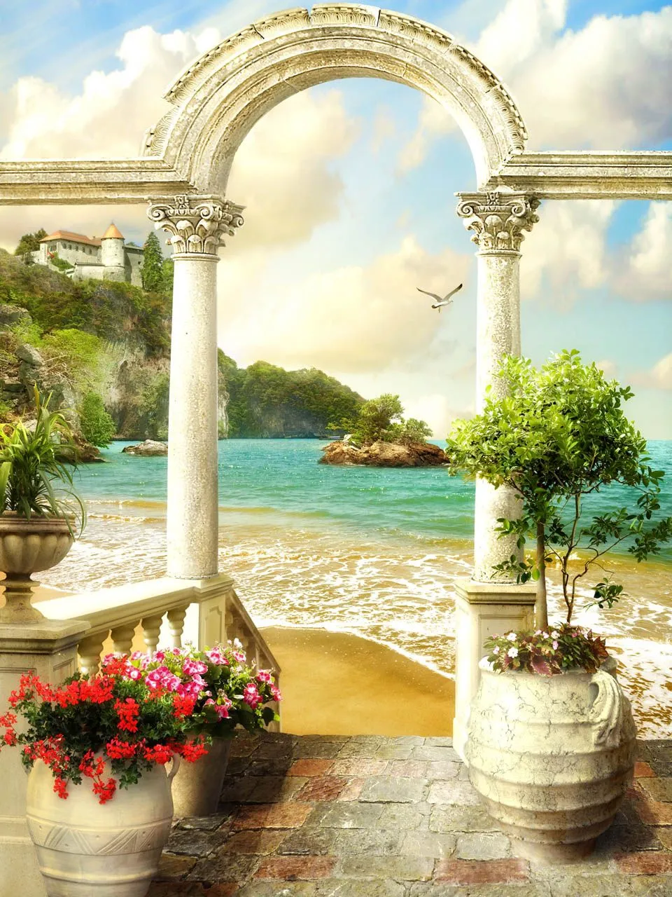 Фотообои в интерьере арка с видом на пляж  19-0111 фото