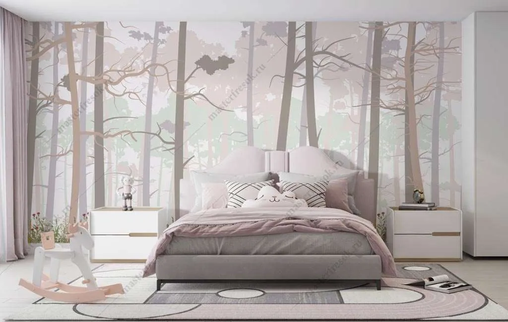 Фотообои в интерьере сказочный лес в дымке  14-459 фото